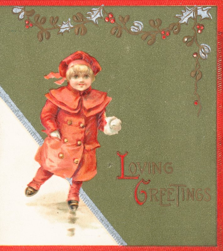 Fille patinant, Carte de Noël - English School
