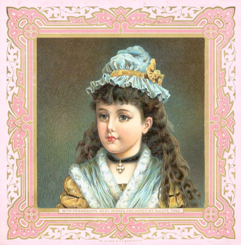 Fille avec bonnet et châle, Carte de Noël - English School