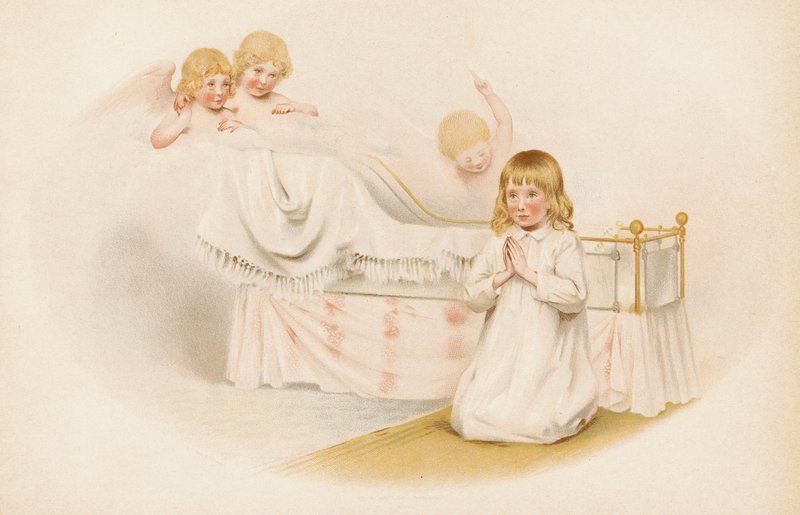 Fille priant près de son lit - English School