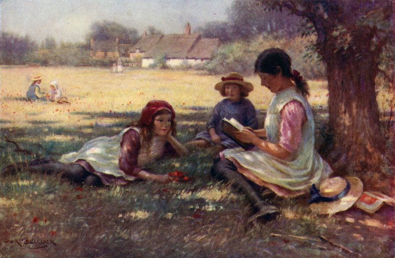 Fille lisant un conte de fées à d