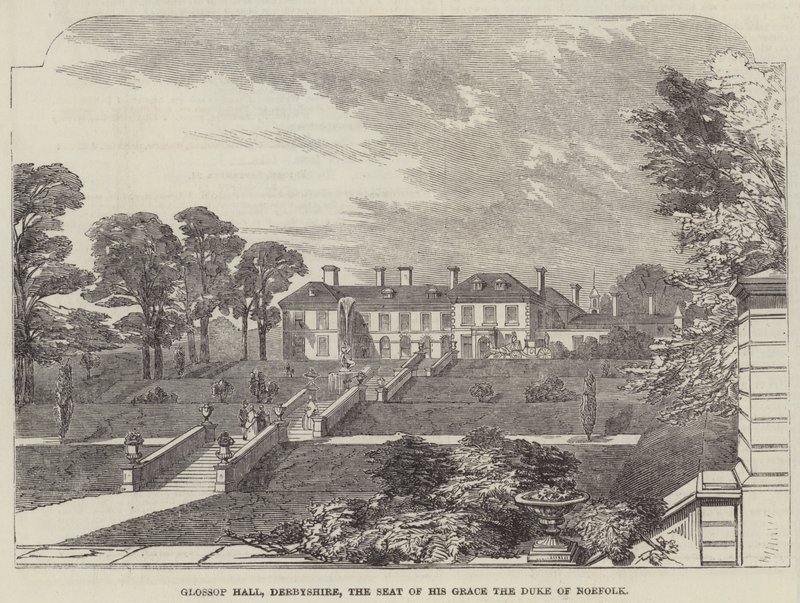 Glossop Hall, Derbyshire, la résidence de son excellence le duc de Norfolk (gravure) - English School