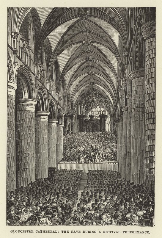 Cathédrale de Gloucester, la nef pendant une performance de festival - English School