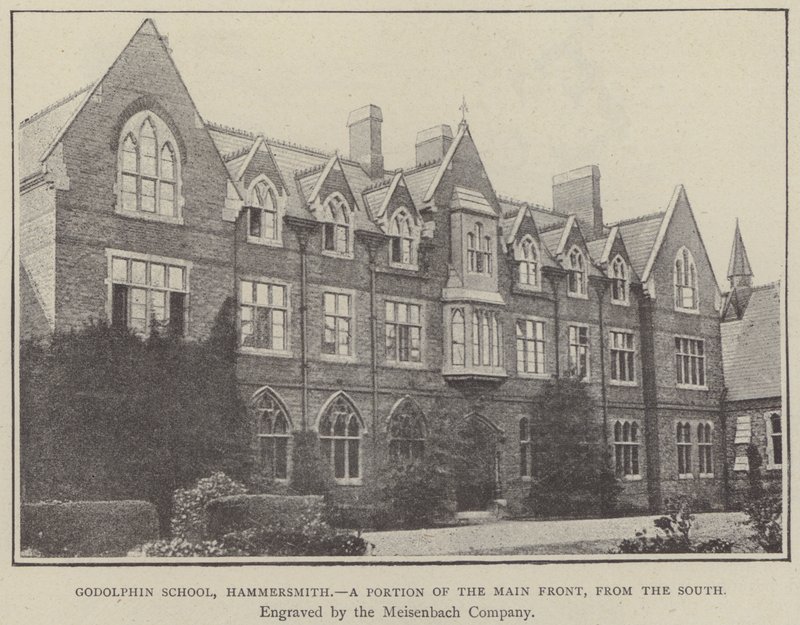 Godolphin School, Hammersmith, une partie de la façade principale, vue du sud (gravure) - English School