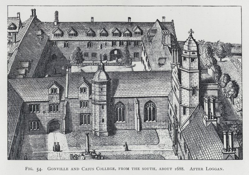 Gonville and Caius College, du sud, vers 1688, d