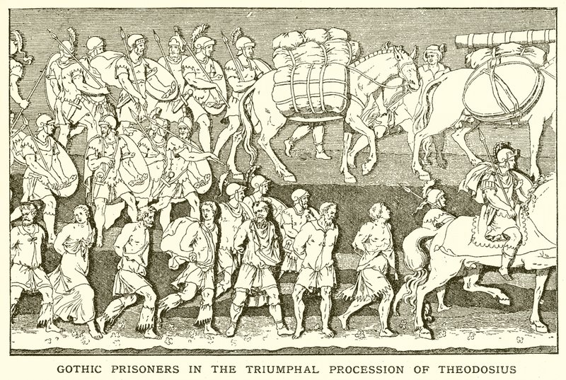 Prisonniers goths dans la procession triomphale de Théodose - English School