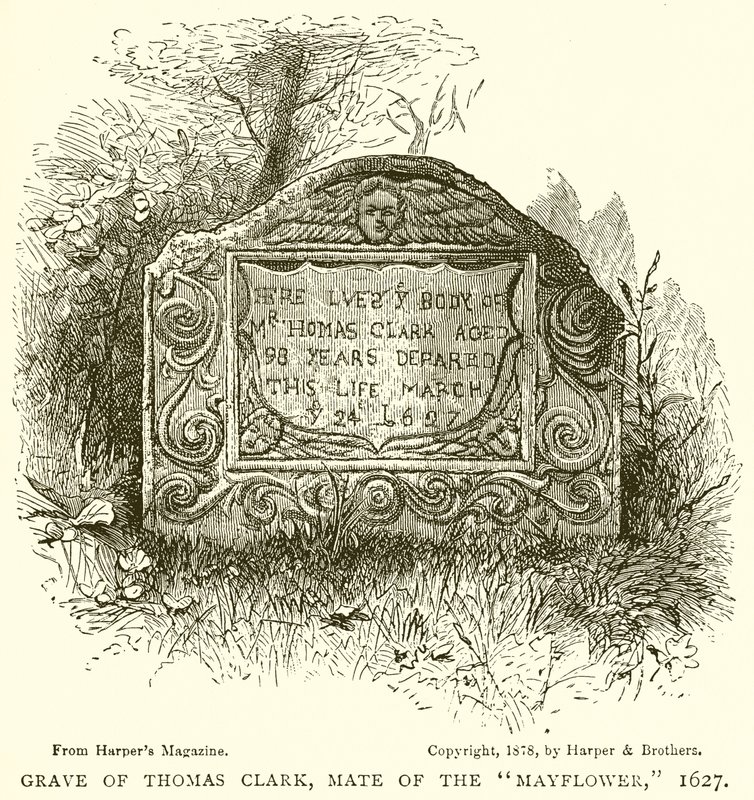 Tombe de Thomas Clark, second du Mayflower, 1627 - English School