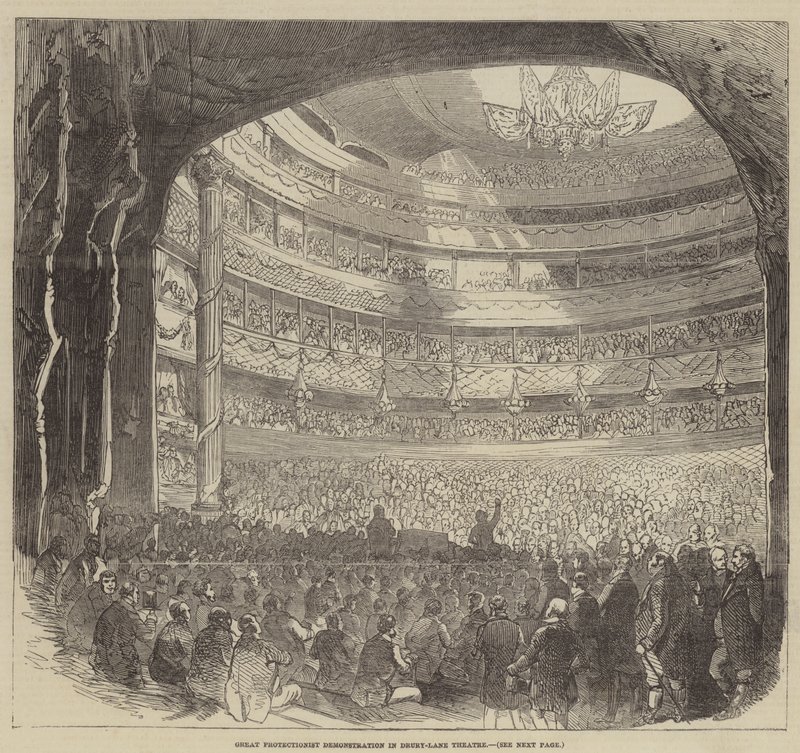 Grande démonstration protectionniste au théâtre de Drury-Lane (gravure) - English School