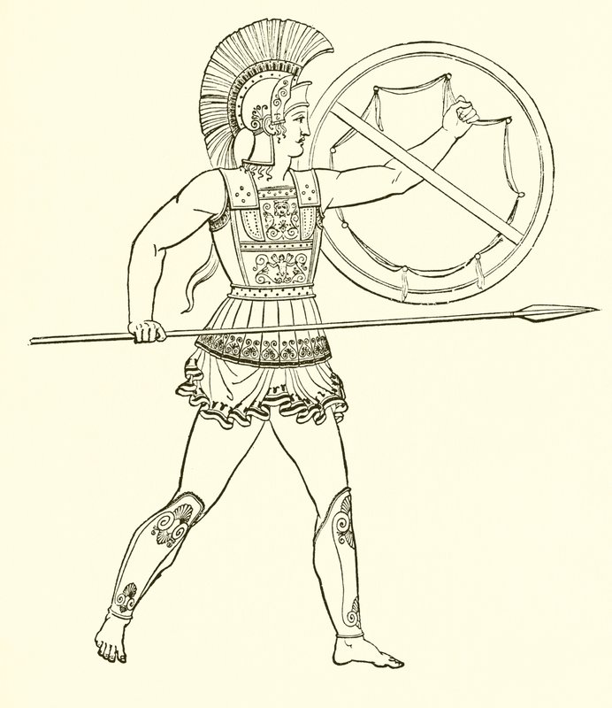 Guerrier grec armé de lance et de bouclier - English School