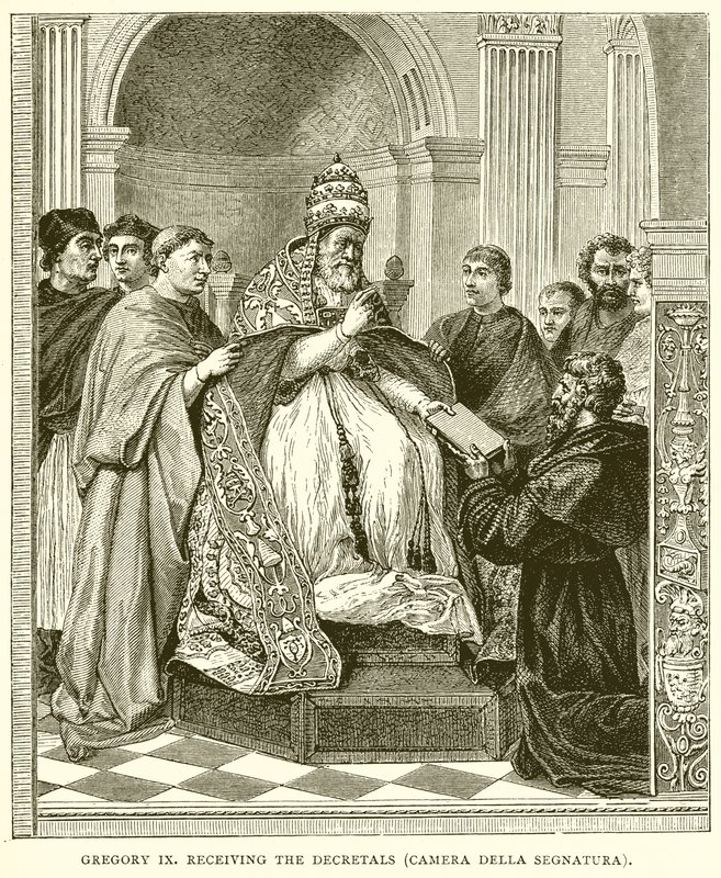 Grégoire IX recevant les Décrétales (Camera Della Segnatura) - English School