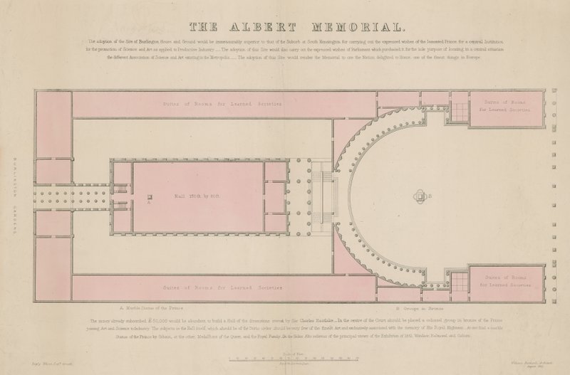 Plan du sol du Mémorial Albert, tel que proposé à Burlington House - English School