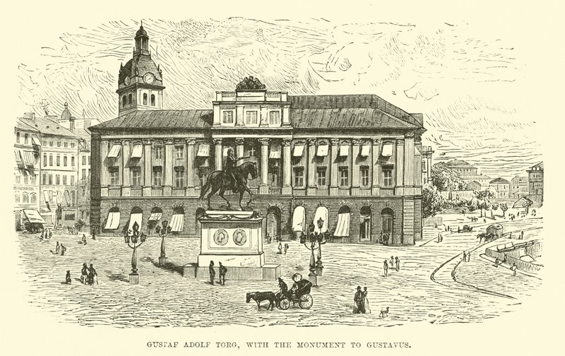 Gustaf Adolf Torg, avec le monument à Gustavus - English School