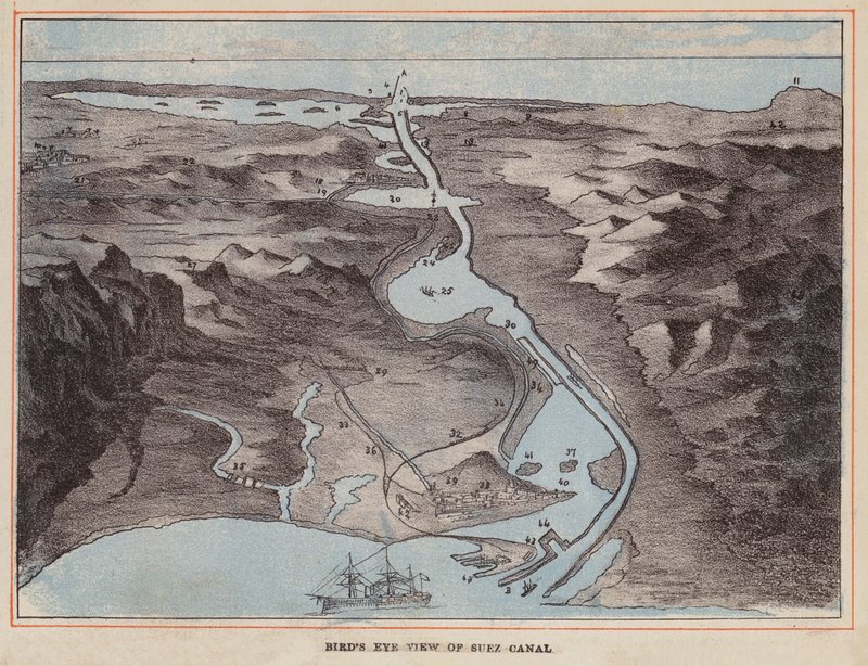 HM Indian Troop-Ship : Vue aérienne du canal de Suez - English School