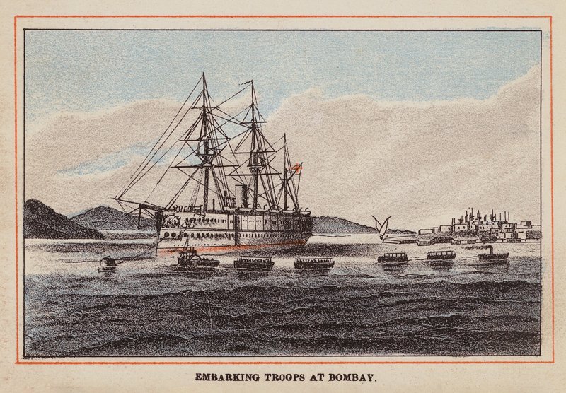 HM Indian Troop-Ship : Embarquement des troupes à Bombay - English School