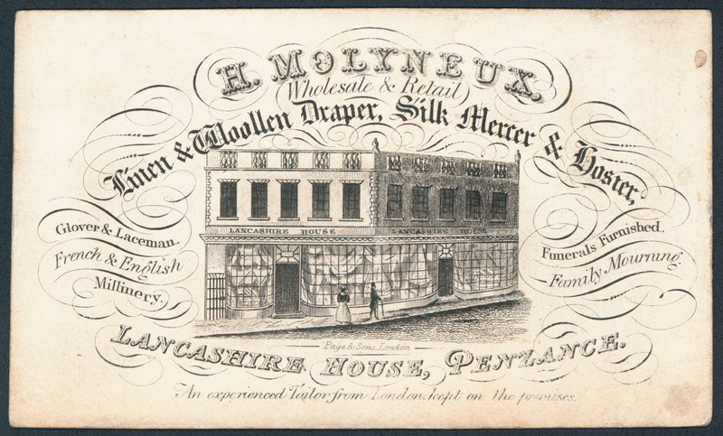 H Molyneux, drapier en lin et laine, marchand de soie et bonnetier, carte de visite - English School