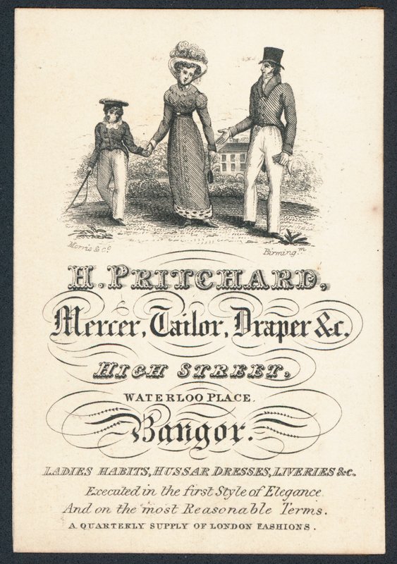 Carte de visite de H Pritchard, mercier, tailleur et drapier - English School