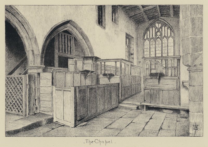 Haddon Hall, La chapelle (lithographie) - English School
