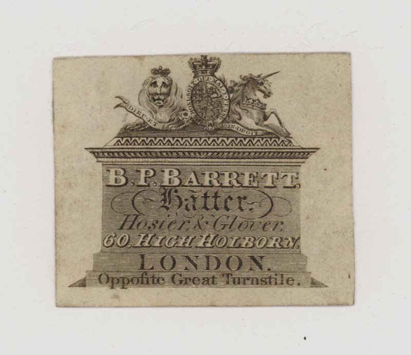 Chapeliers, B P Barrett, carte de visite - English School