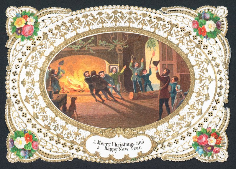 Transport de bûches pour le feu, carte de Noël - English School