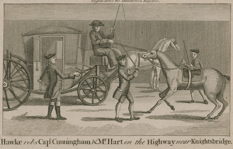 Hawke vole le capitaine Cunningham et M. Hart sur la route près de Knightsbridge - English School