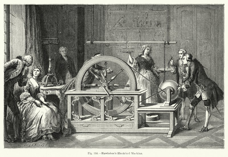 Machine électrique de Hawksbee (gravure) - English School