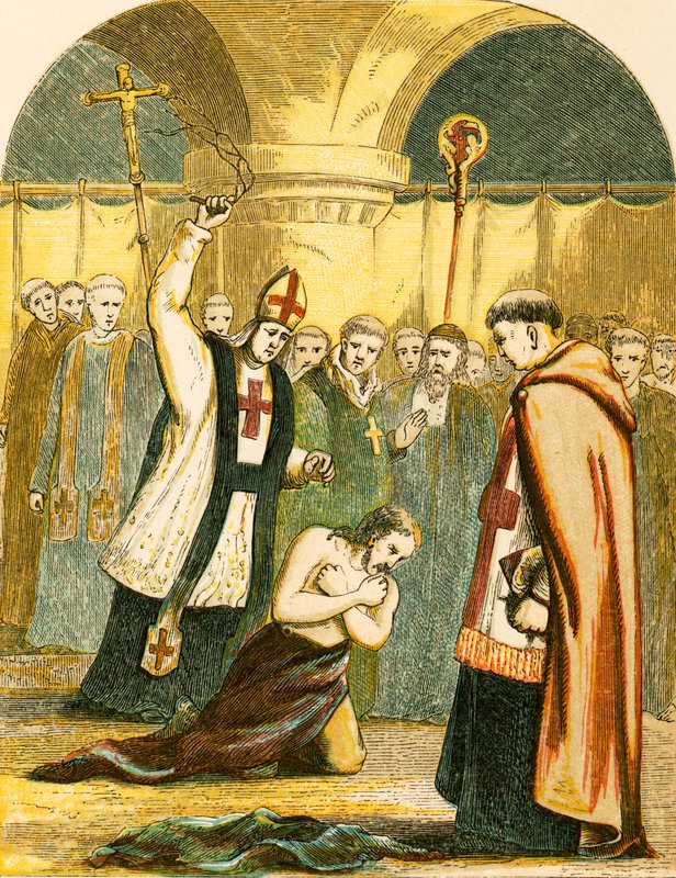 Henri II flagellé par les prêtres à Canterbury - English School