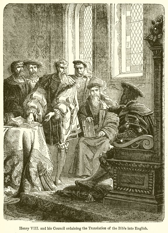 Henri VIII et son conseil ordonnant la traduction de la Bible en anglais - English School