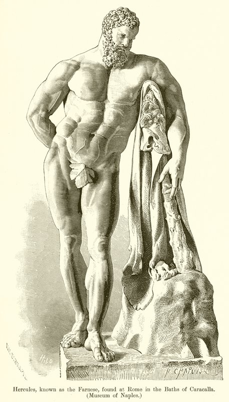 Hercule, connu sous le nom de Farnèse, trouvé à Rome dans les thermes de Caracalla. (Musée de Naples) - English School