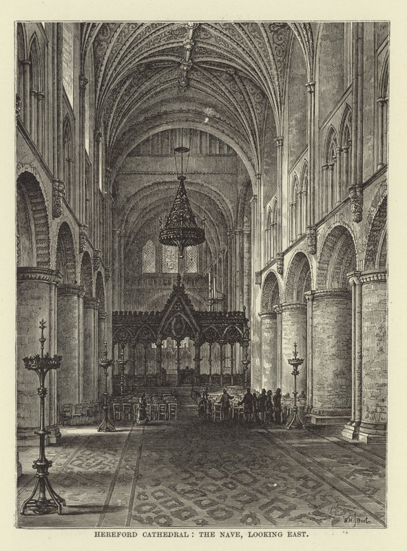 Cathédrale de Hereford, la nef, vue vers l
