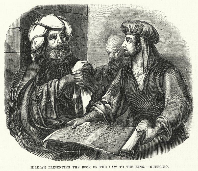 Hilkiah présentant le Livre de la Loi au roi, Guercino (gravure) - English School