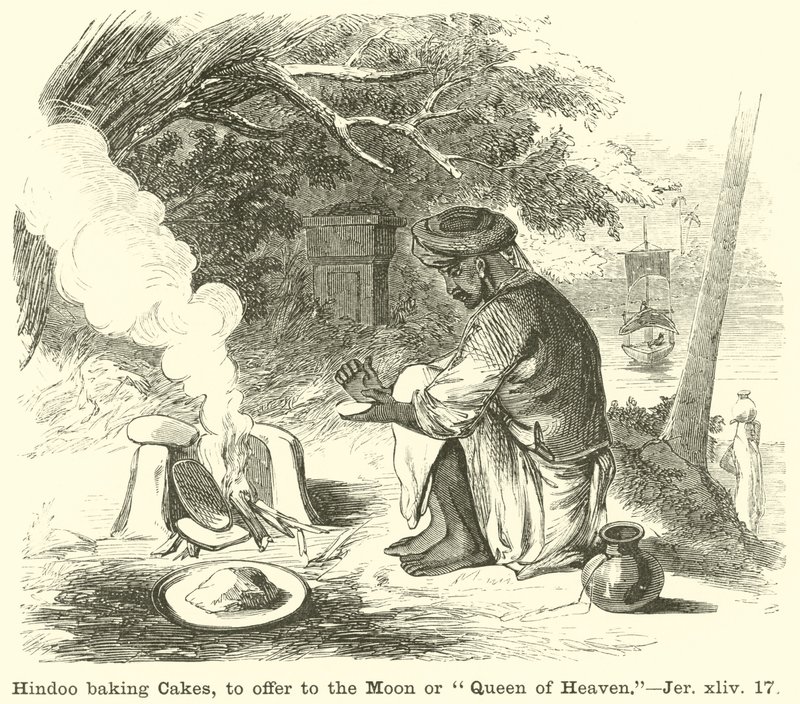 Hindou cuisant des gâteaux, à offrir à la lune ou à la reine du ciel, Jérémie, xliv, 17 - English School