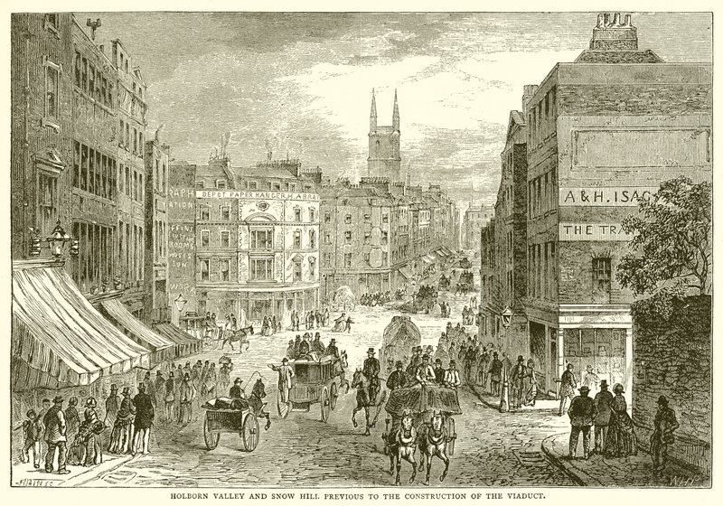 Holborn Valley et Snow Hill avant la construction du viaduc - English School