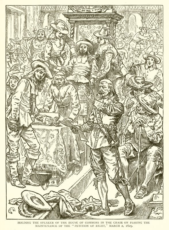 Maintien du président de la Chambre des communes dans son fauteuil lors du passage de la pétition de droit, 2 mars 1629 - English School