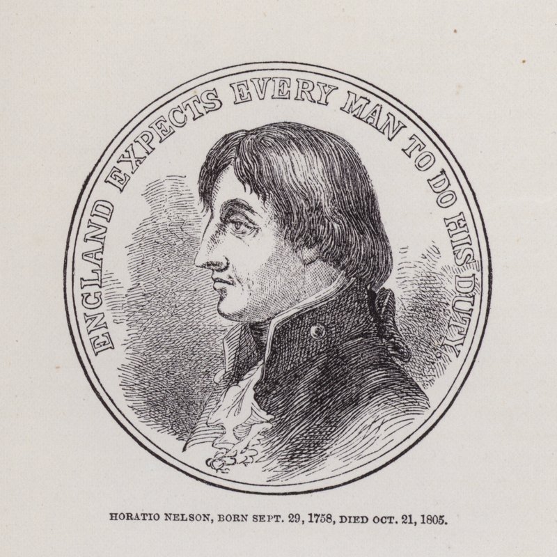 Horatio Nelson, né le 29 septembre 1758, mort le 21 octobre 1805 (gravure) - English School