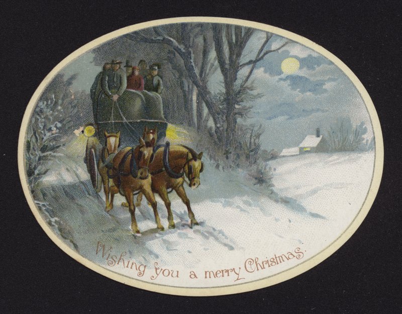 Carrosse tiré par des chevaux traversant la neige - English School