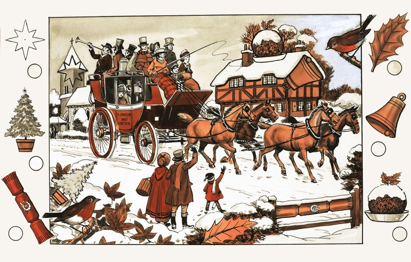 Cheval et calèche dans la neige. Puzzle d
