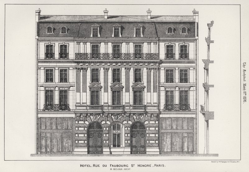 Hôtel, rue du Faubourg St Honoré, Paris (gravure) - English School