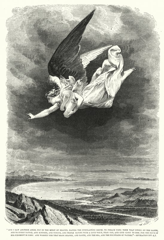Je vis un autre ange voler au milieu du ciel, Révélation XIV, 6, 7 (gravure) - English School