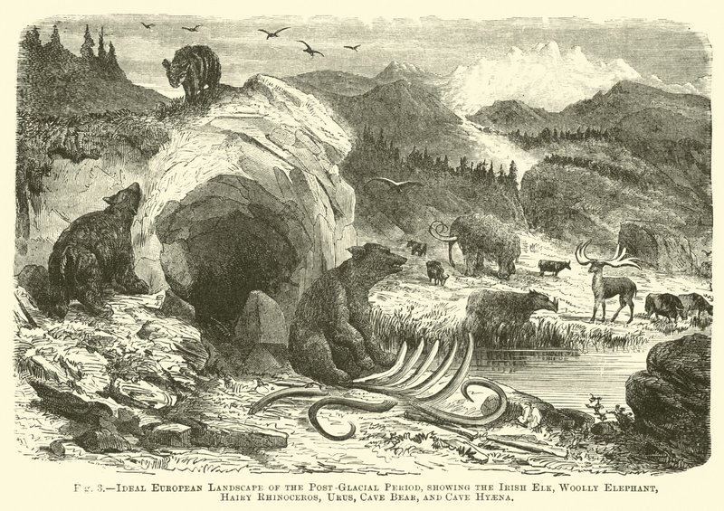 Paysage européen idéal de la période post-glaciaire, montrant l