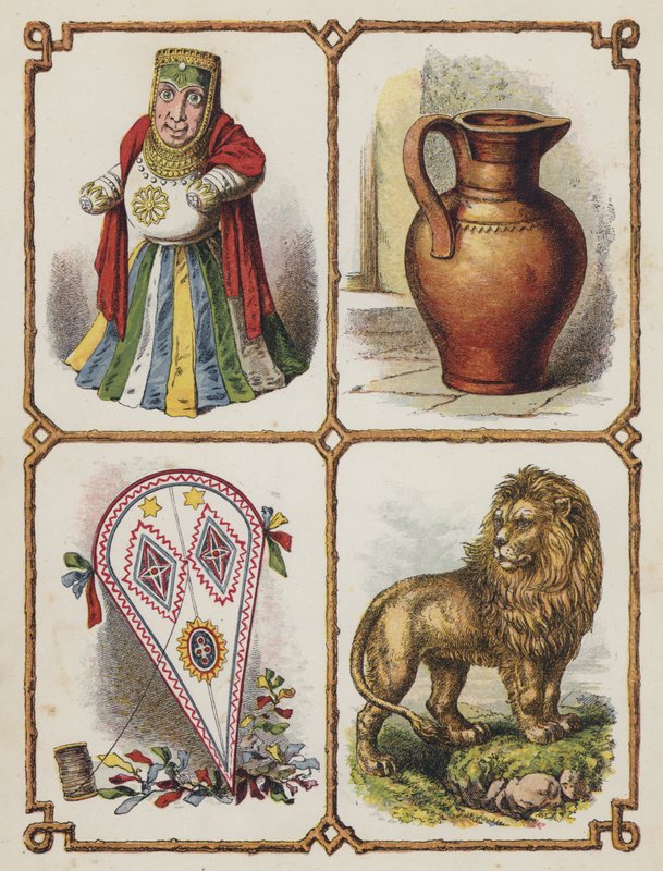 Idole, Cruche, Cerf-volant, Lion (lithographie en couleur) - English School