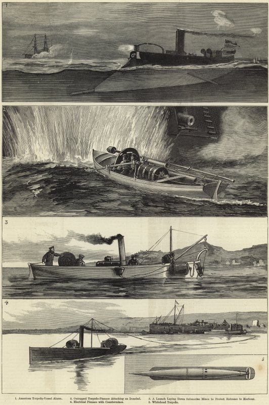 Illustrations de la guerre des torpilles - English School