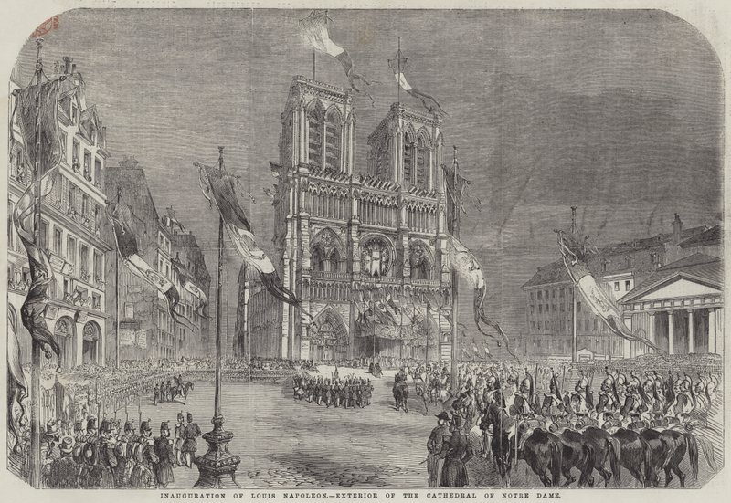Inauguration de Louis Napoléon, extérieur de la cathédrale Notre-Dame (gravure) - English School