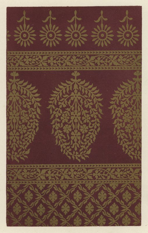 Écharpe indienne en mousseline violette, avec motif en impression dorée - English School