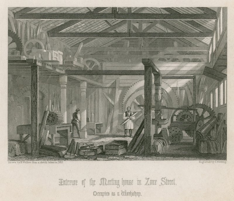 Intérieur de la maison de réunion de John Bunyan à Zoar Street, Gravel Lane, Southwark - English School
