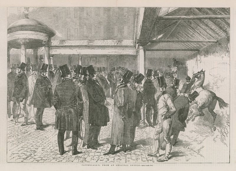 Intérieur de la salle des ventes Tattersalls (gravure) - English School