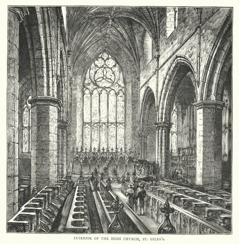 Intérieur de la Haute Église, St Giles (gravure) - English School