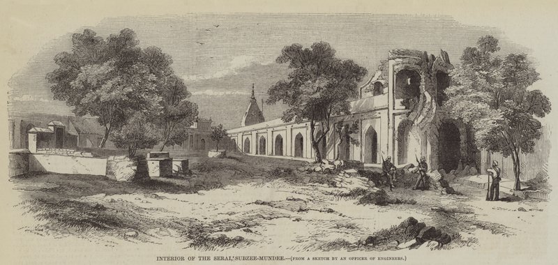 Intérieur du Serai, Subzee-Mundee (gravure) - English School