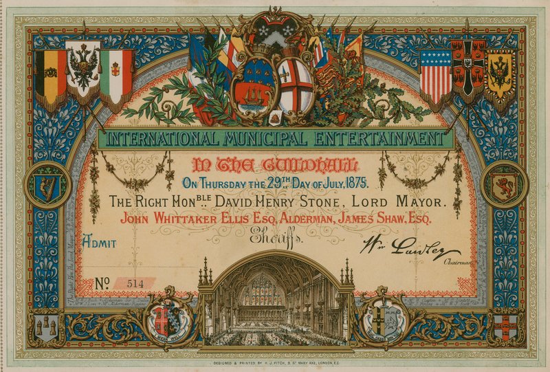 Invitation à un divertissement municipal international au Guildhall, Londres, le 29 juillet 1875 - English School