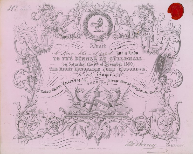 Invitation à un banquet au Guildhall, Londres, le 9 novembre 1850 - English School