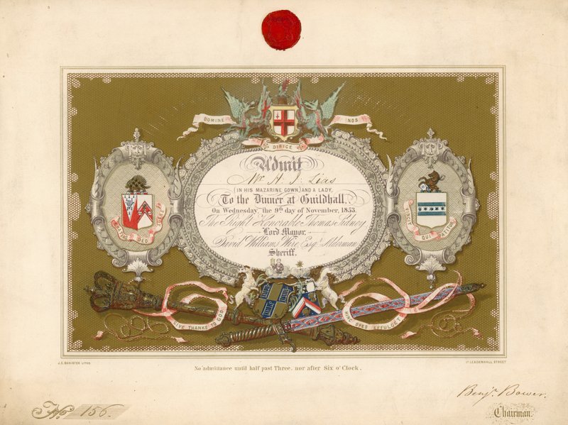 Invitation à un banquet au Guildhall, Londres, le 9 novembre 1853 - English School