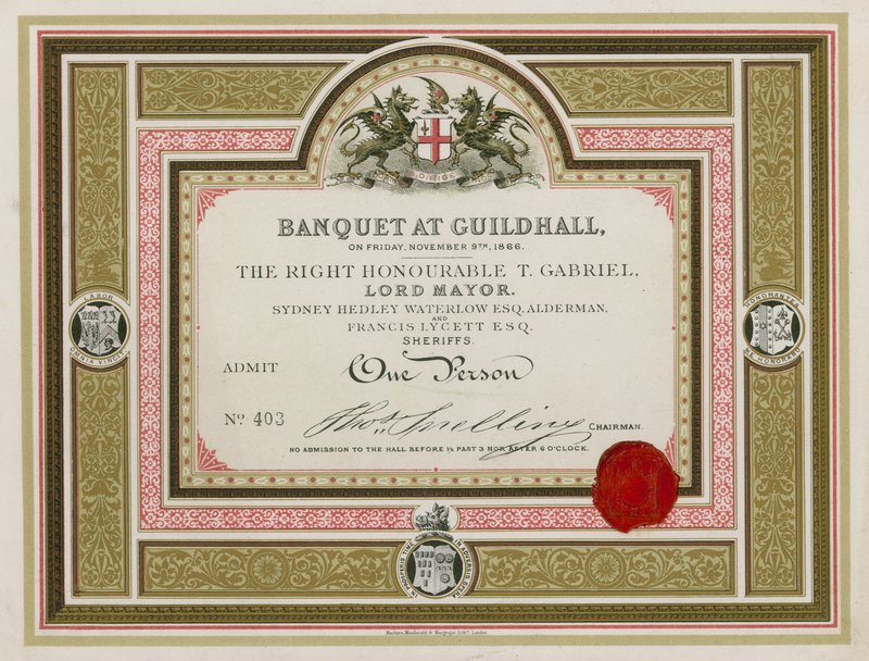 Invitation à un banquet au Guildhall, Londres, le 9 novembre 1866 - English School